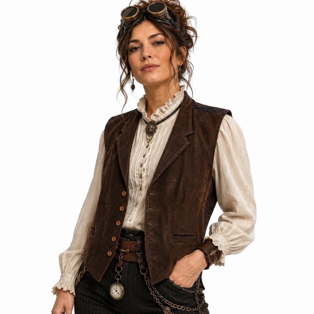 Vintage J. Peterman Distressed Waxed Leather Vest XL Brown Paisley Western 90s